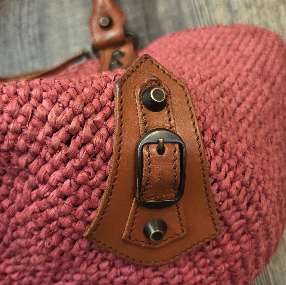 Balenciaga Pink Raffia Mirror Basket Bag Woven Handbag with Leather Handles - Picture 17 of 17